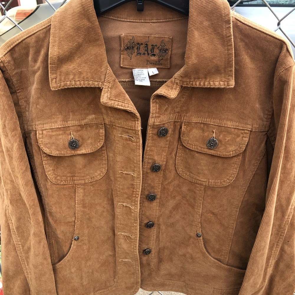 LAL Live a little corduroy jacket Womens large brown stretch good condition